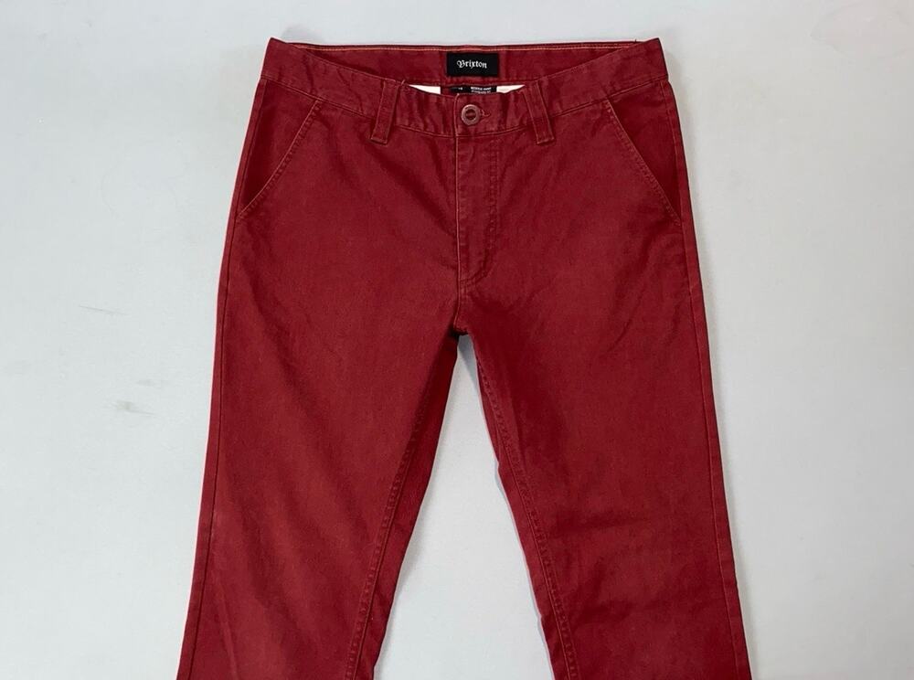 Brixton Reserve Standard Fit Flat Front Stretch Chino Pants. Washed Red, 32X31.